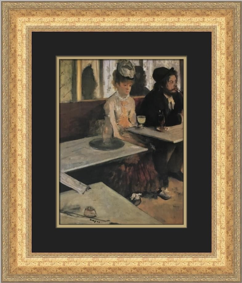 Edgar Degas The Absinthe Drinkers Custom Framed Art Print: Edgar Degas The Absinthe Drinkers Custom Framed Art Print This exquisite custom framed print depicts Edgar Degas' renowned work, "The Absinthe Drinkers". Measuring 21 in. by 18 in., this medium-sized