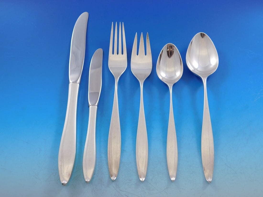 Towle Vespera Sterling Silver Flatware Set for 12 86 Pieces Mid-Century Modern: Towle Vespera Sterling Silver Flatware Set for 12 86 Pieces Mid-Century Modern Elevate your dining experience with this stunning Vespera Sterling Silver Flatware Set by Towle, designed to serve 12