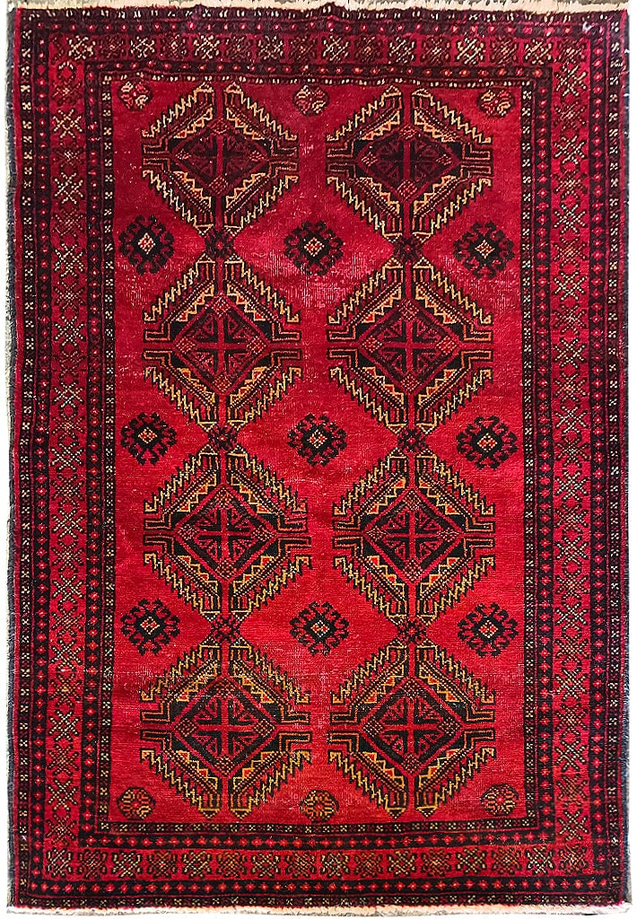 Hand-Knotted 3.10 x 6.4 Afghan Tribal Rug Berry Red Black (1 of 11)