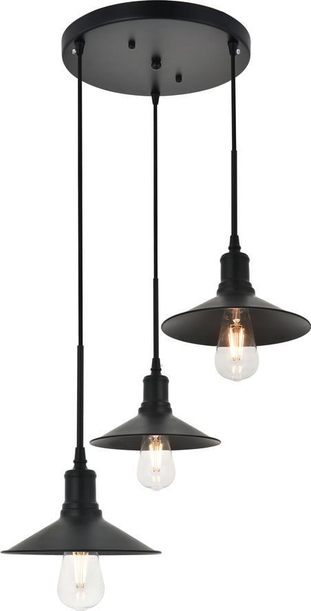 Elegant Lighting Etude Pendant Light Mid-Century Black Metal 3 Bulbs (1 of 1)