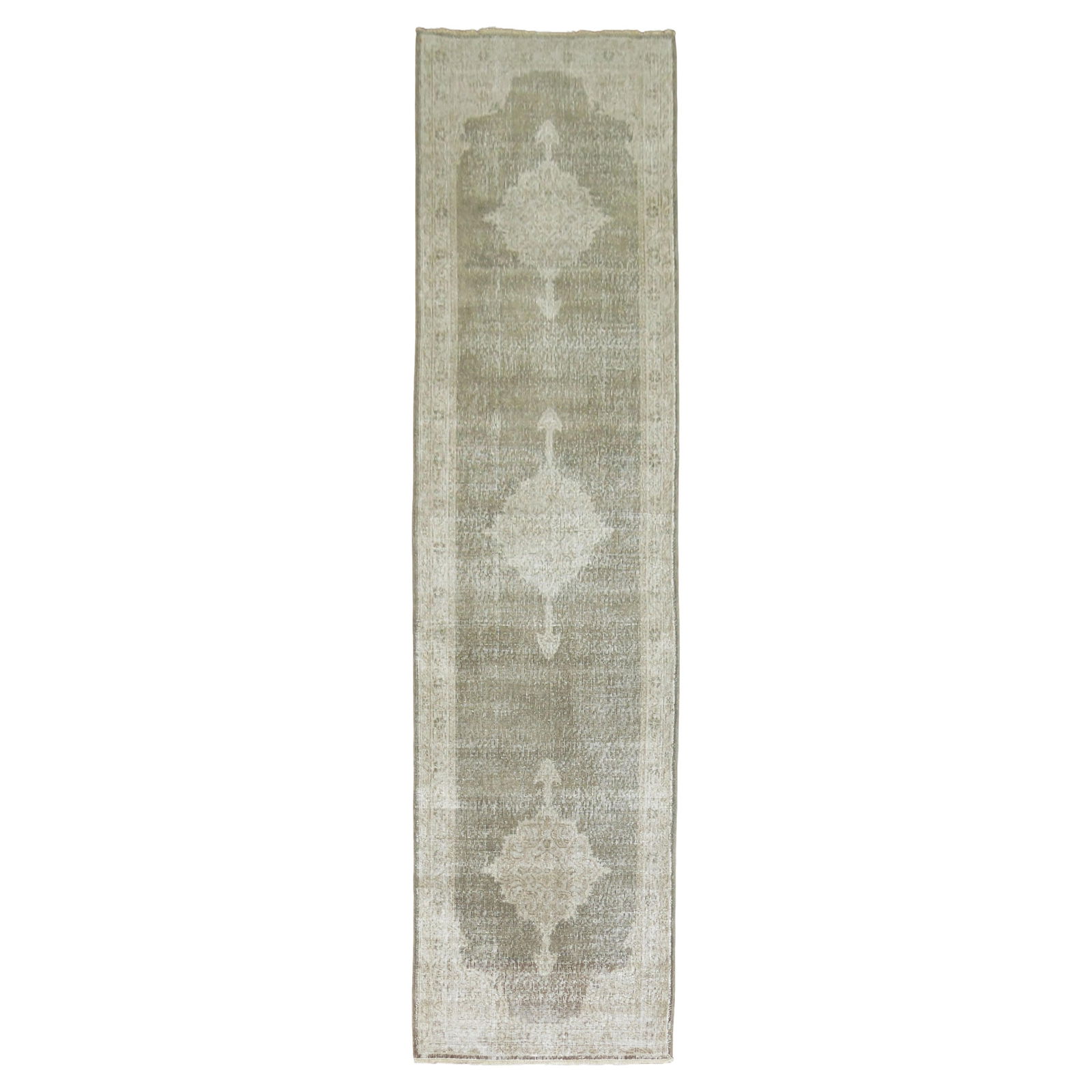 Zabihi Collection Vintage Gray Turkish Runner 32x120 Wool Hand-Knotted (1 of 7)