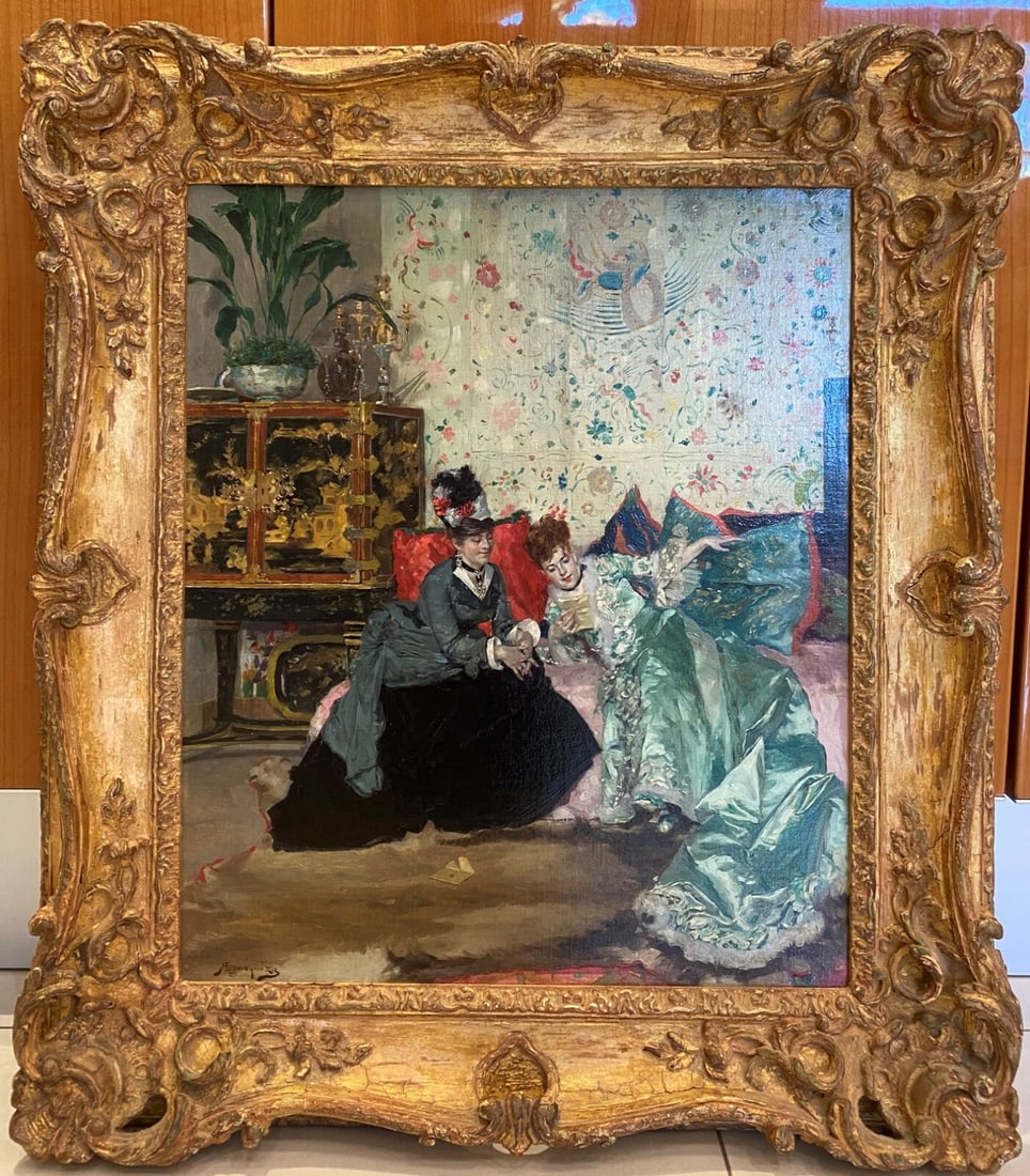 Original Egusquiza Oil Painting Love Letter Framed Spain 1850-1900: Original Egusquiza Oil Painting Love Letter Framed Spain 1850-1900 Experience the exquisite artistry of Egusquiza Regilio Dey Barrena with this remarkable late 19th-century oil painting titled "Love L
