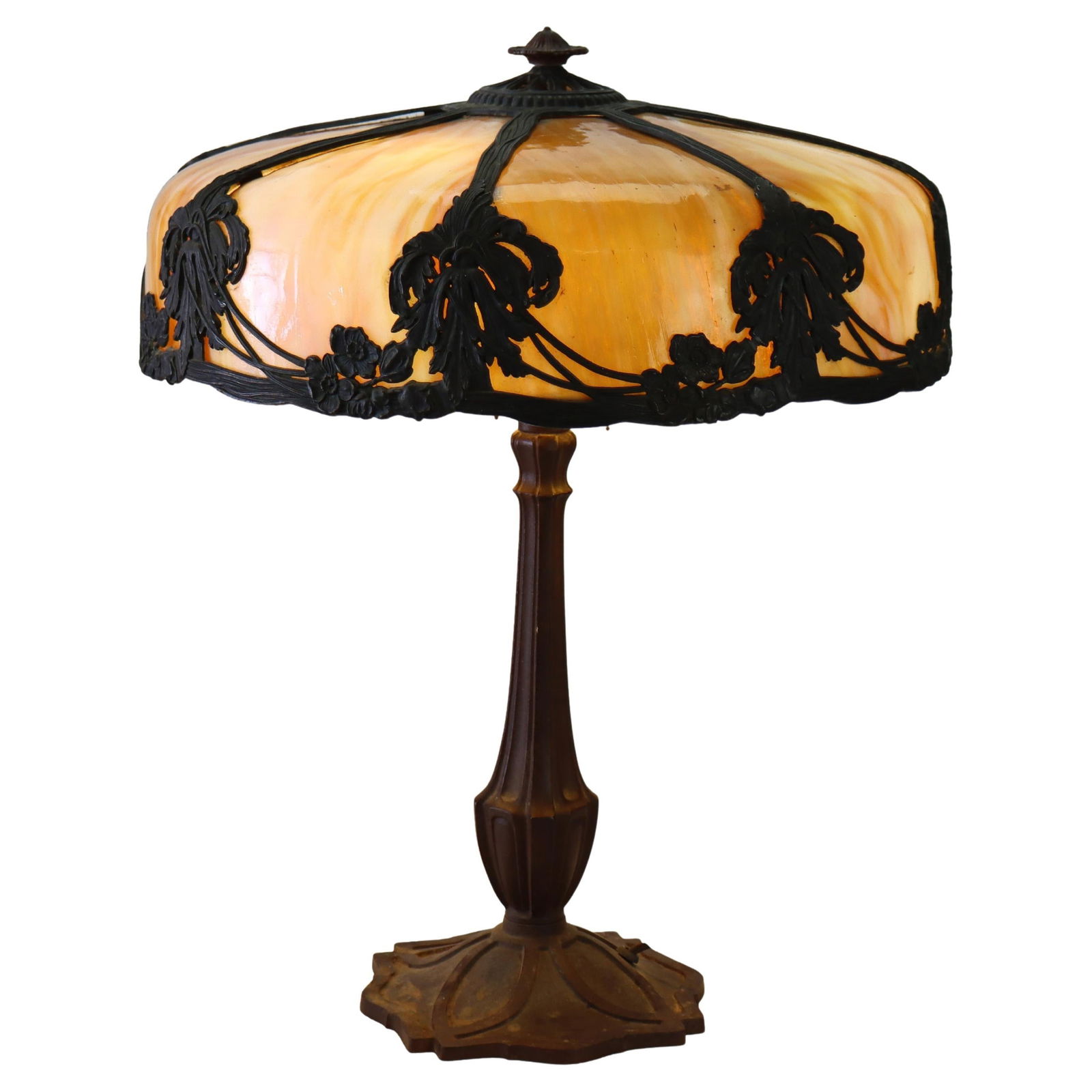 Antique Arts and Crafts 8 Panel Slag Glass Table Lamp c1920 (1 of 10)