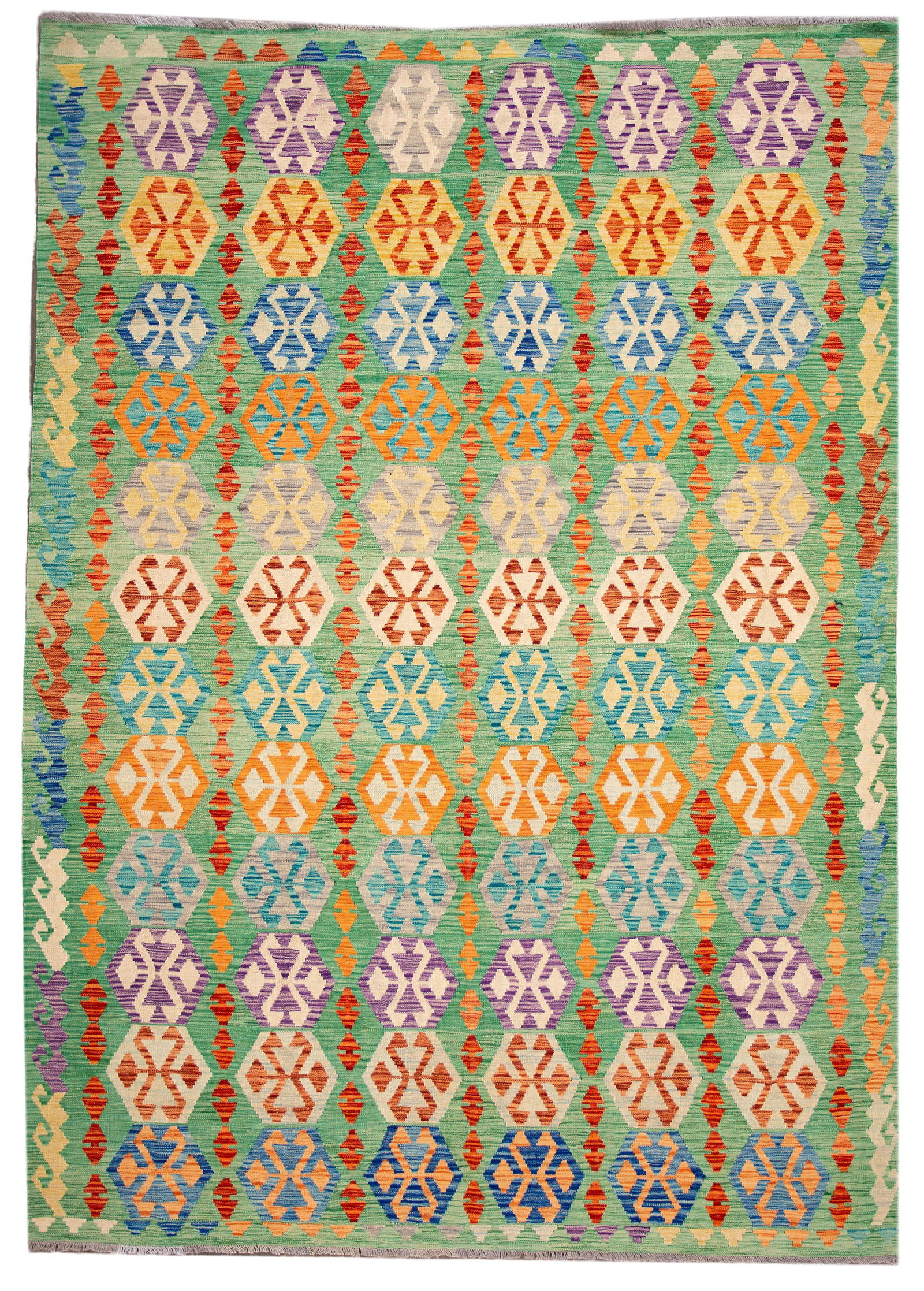 Contemporary Afghan Kilim Rug 8'2 x 11'7 Hand-Woven Wool Green (1 of 10)
