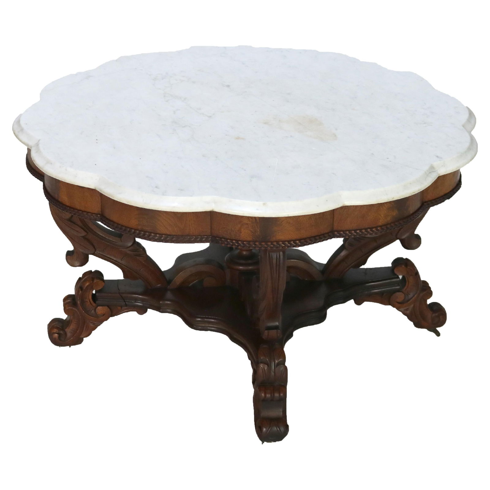 Victorian Berkey and Gay Carved Mahogany Rosewood Coffee Table C1880: Victorian Berkey and Gay Carved Mahogany Rosewood Coffee Table C1880 This exquisite Victorian-era coffee table, attributed to Berkey and Gay, beautifully illustrates the intricate craftsmanship of the