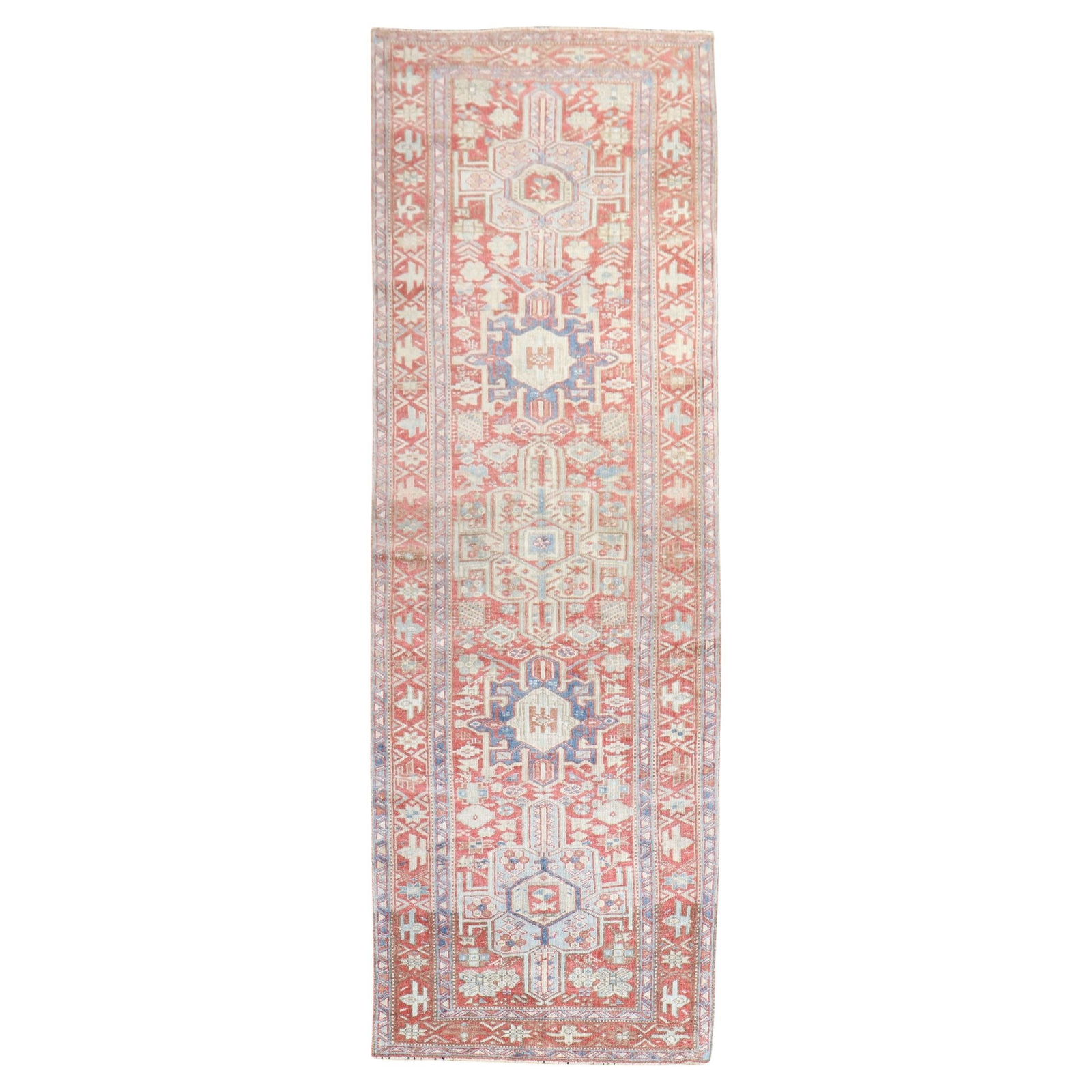 Antique Persian Heriz Runner 42 x 119 Hand-Knotted Wool Chippendale Style: Antique Persian Heriz Runner 42 x 119 Hand-Knotted Wool Chippendale Style Discover the elegance of this antique Persian Heriz runner from the Zabihi Collection. Hand-knotted with meticulous craftsmans