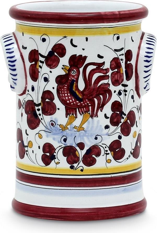 Ceramic Utensil Holder Red Rooster Deruta Style Dishwasher Safe (1 of 4)