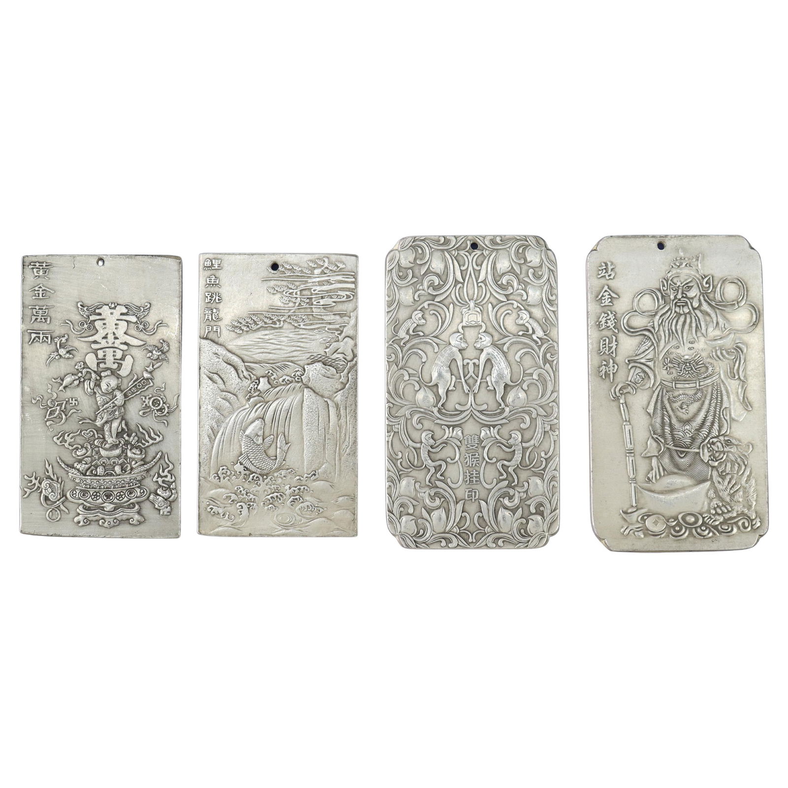 Set of 4 Antique Chinese Engraved White Metal Book Weights c1900 (1 of 4)