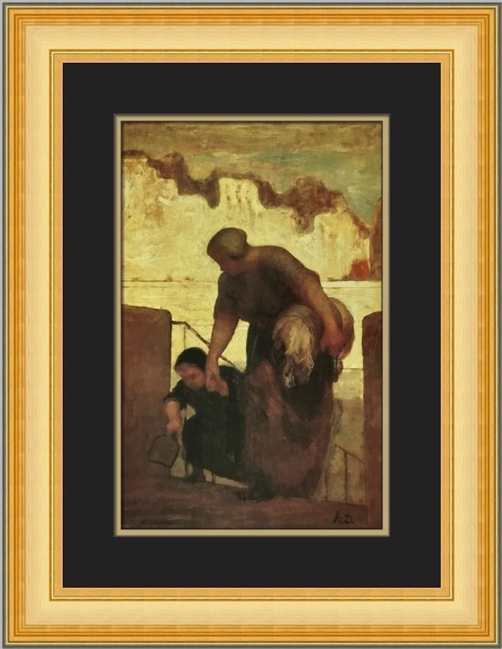Honore Daumier The Laundress Custom Framed Impressionist Print: Honore Daumier The Laundress Custom Framed Impressionist Print This exquisite custom framed print titled 'The Laundress' by renowned artist Honore Daumier showcases the impressionistic style typical o