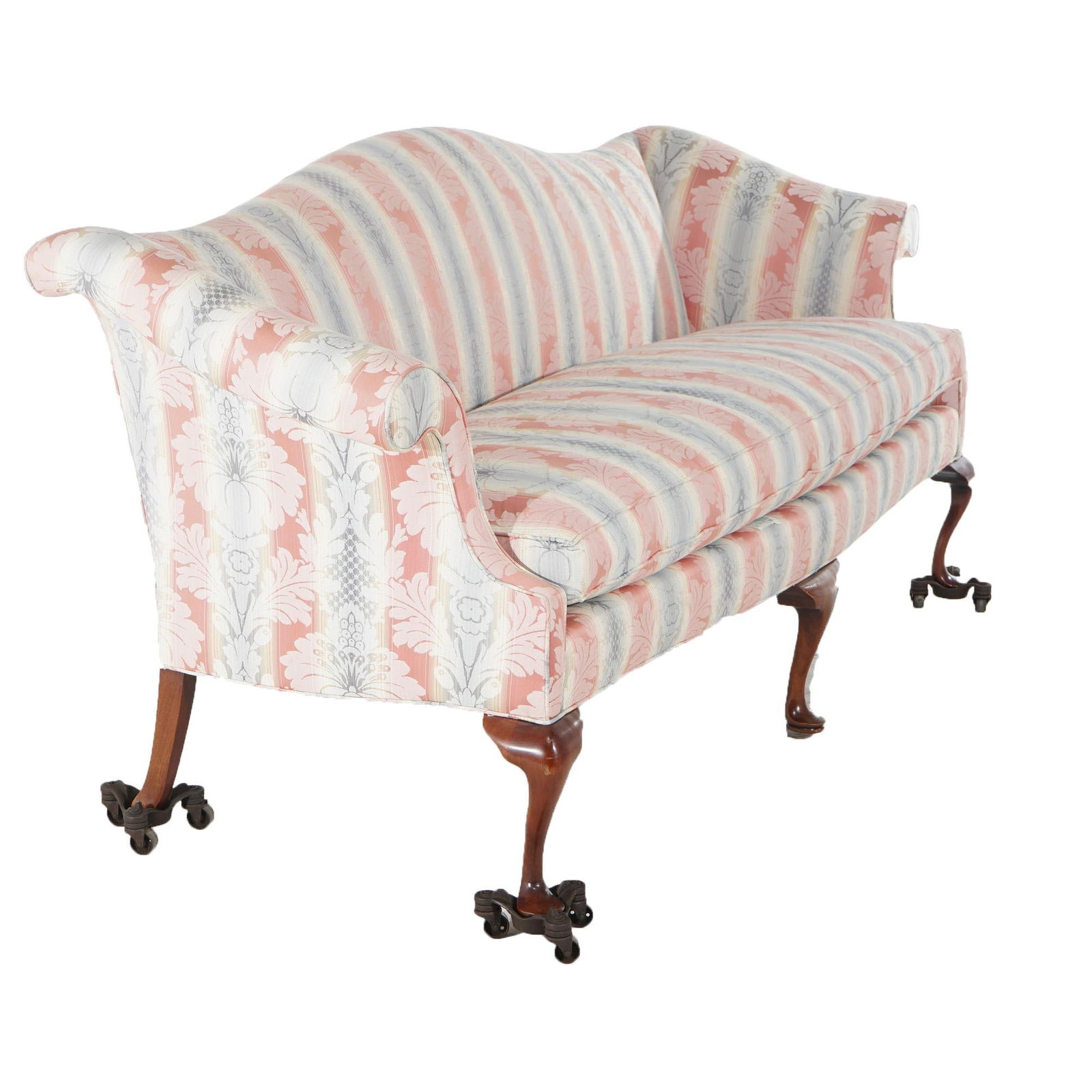 Vintage J. M. Walton Queen Anne Camel Back Sofa Floral Upholstery 20th Century - 12