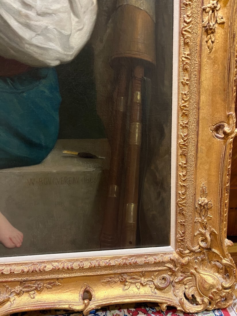 19th Century Oil Painting 'La Lecon De Flute' by Bouguereau - 11