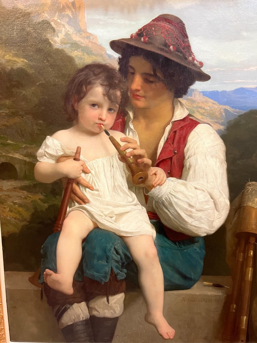 19th Century Oil Painting 'La Lecon De Flute' by Bouguereau - 3