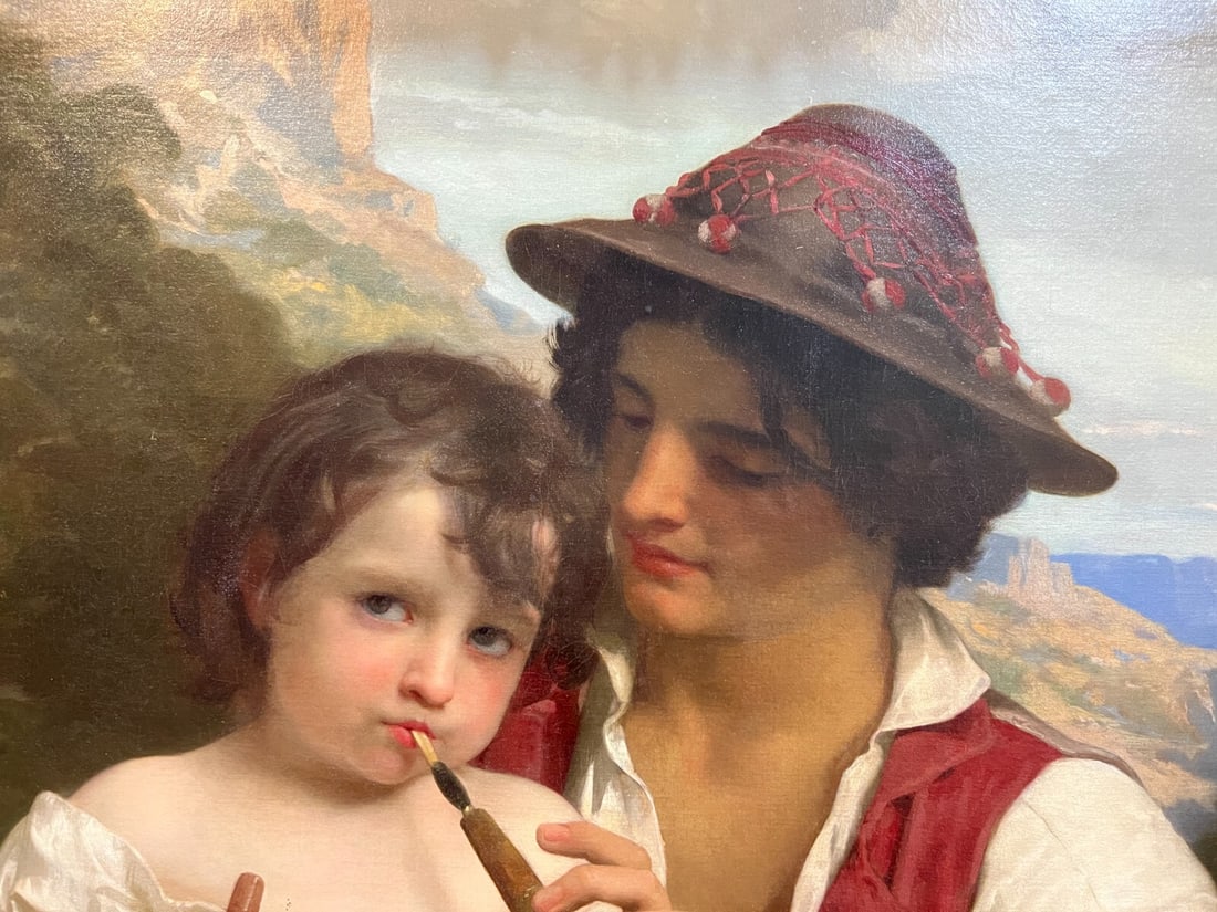 19th Century Oil Painting 'La Lecon De Flute' by Bouguereau - 4