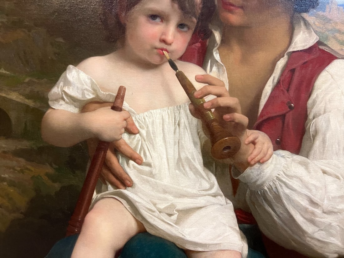 19th Century Oil Painting 'La Lecon De Flute' by Bouguereau - 5