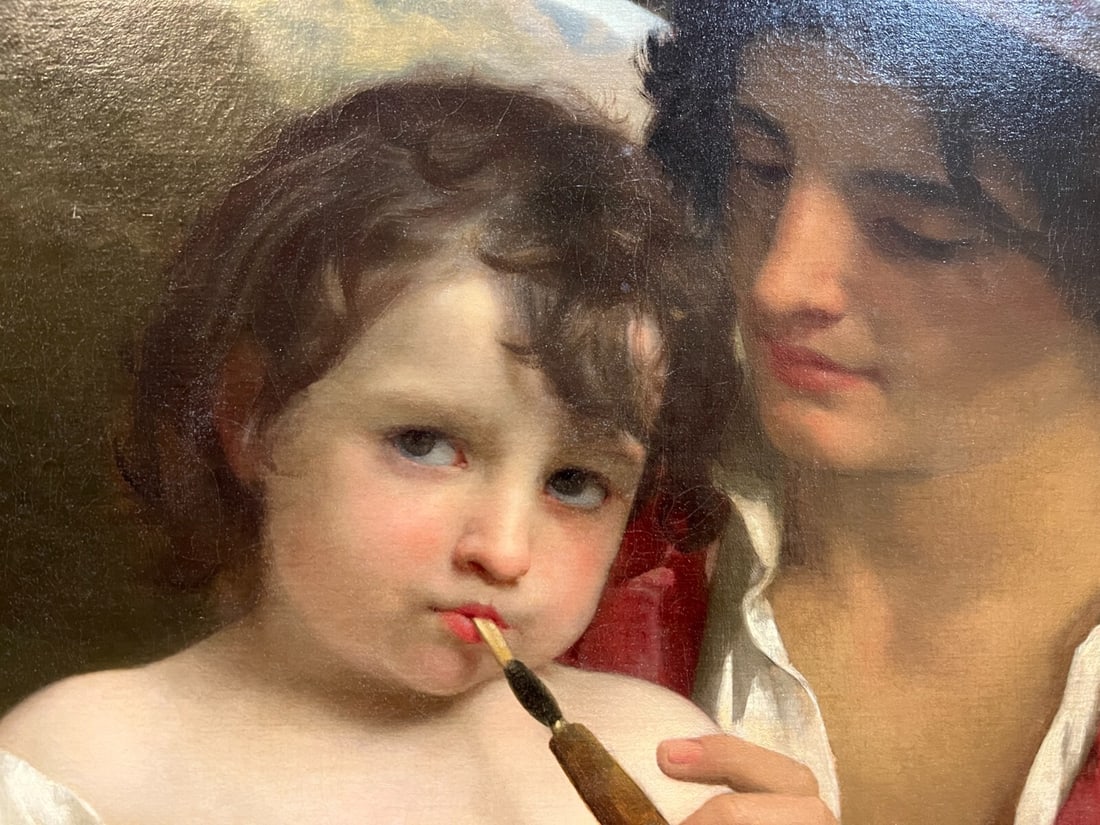 19th Century Oil Painting 'La Lecon De Flute' by Bouguereau - 7