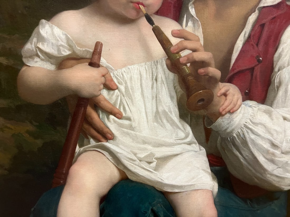19th Century Oil Painting 'La Lecon De Flute' by Bouguereau - 8