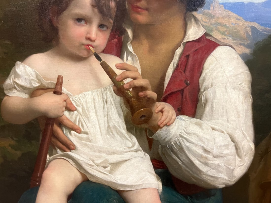 19th Century Oil Painting 'La Lecon De Flute' by Bouguereau - 9