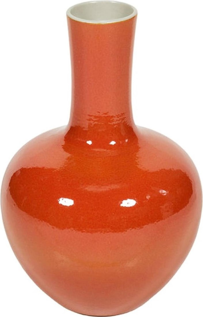 Handmade Orange Ceramic Globular Vase 17H x 10W x 10D: Handmade Orange Ceramic Globular Vase 17H x 10W x 10D This handmade traditional orange ceramic decorative vase features a globular shape, making it an eye-catching addition to any decor. With