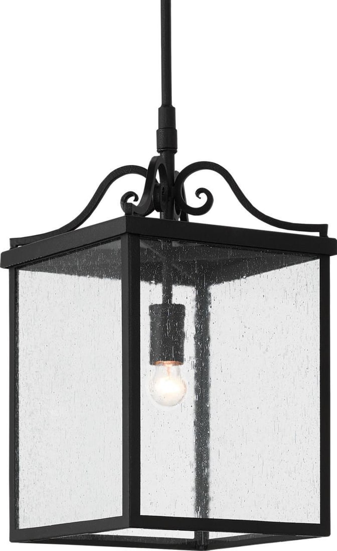Currey Giatti Black Outdoor Lantern Seeded Glass 24.25H Transitional: Currey Giatti Black Outdoor Lantern Seeded Glass 24.25H Transitional The Giatti Outdoor Lantern in a compact size combines functionality with elegant design. Standing at 24.25 inches tall, this lanter