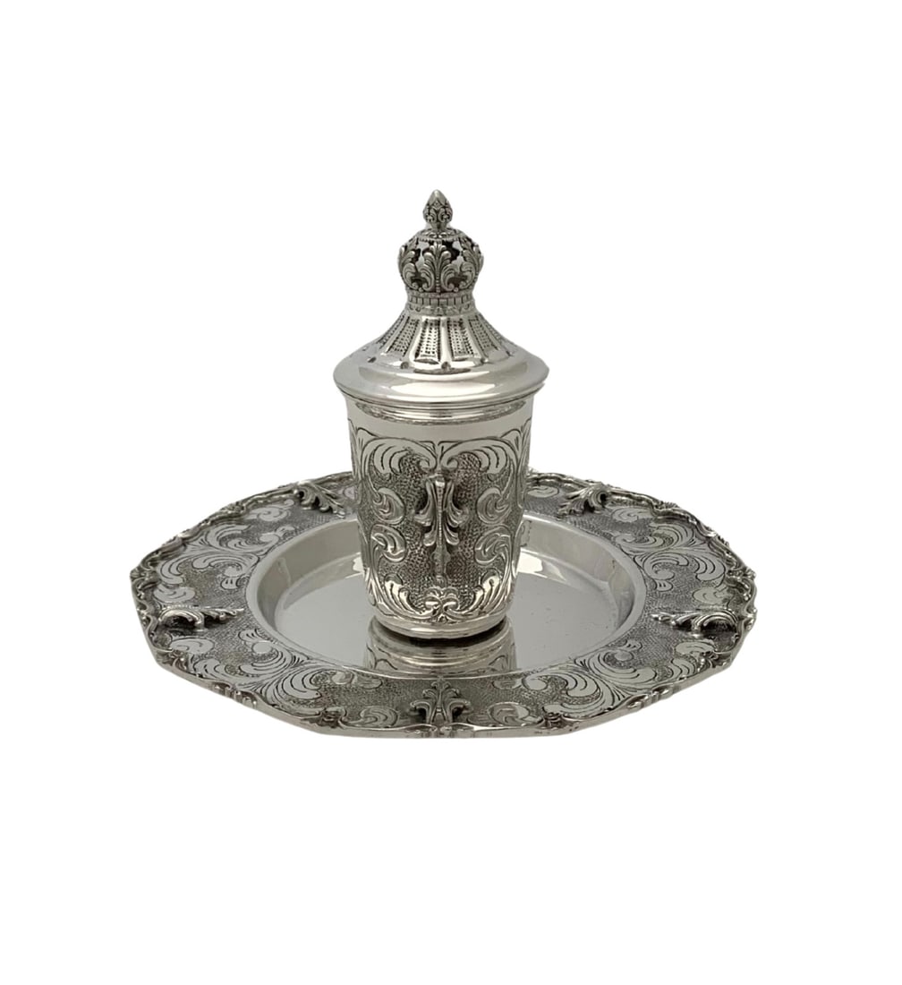 Handmade 925 Sterling Silver Cup Tray with Leaf Applique (1 of 5)