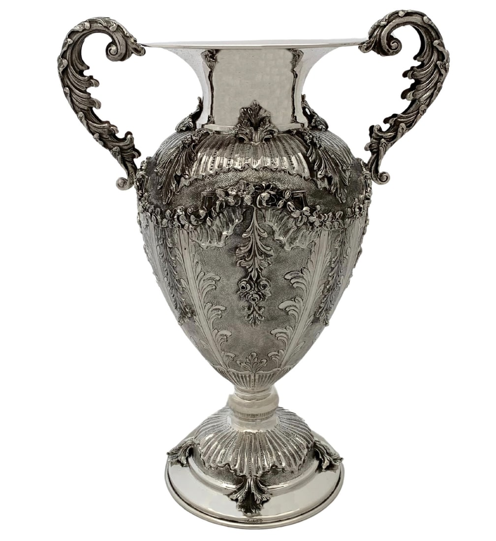 Large 925 Sterling Silver Handmade Floral Leaf Applique Flower Vase (1 of 3)