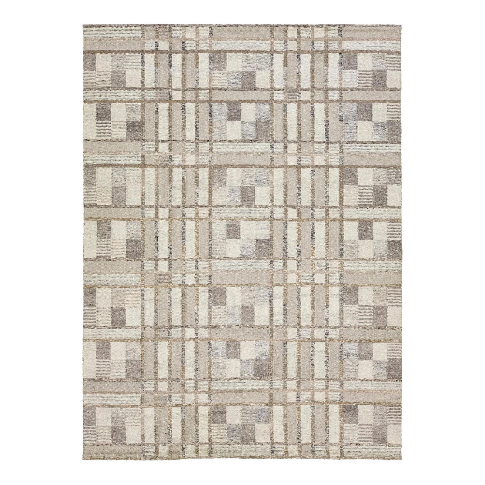Handmade Beige Wool Rug Swedish Design Geometric Pattern 9'1 x 12'4 (1 of 8)