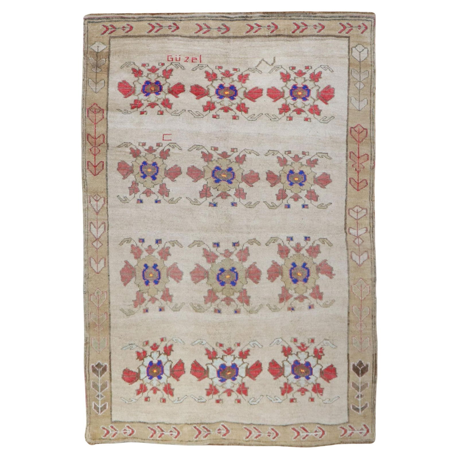 Beautiful Hand-Knotted Floral Turkish Kars Rug 20th Century Wool (1 of 11)