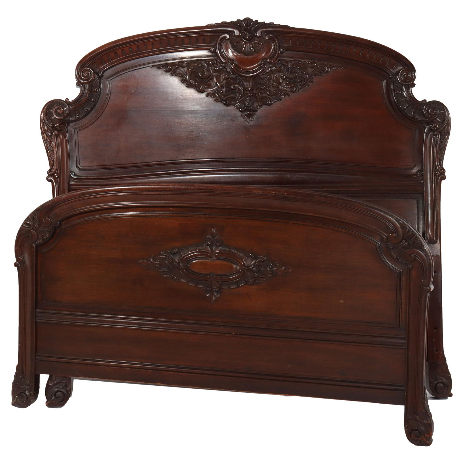 R J Horner Queen Size Carved Mahogany Bed Head & Foot Boards C1890: R J Horner Queen Size Carved Mahogany Bed Head & Foot Boards C1890 This exquisite queen size bed head and foot board set, attributed to R.J. Horner, dates back to circa 1890 and is a stunning example
