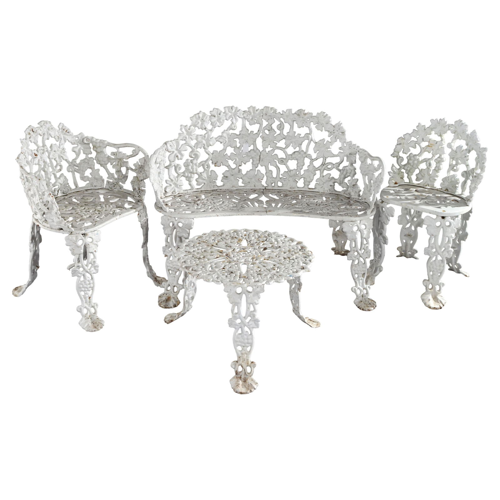 Antique Coalbrookdale Cast Iron Grape Leaf 4 Piece Garden Set C1930 (1 of 8)