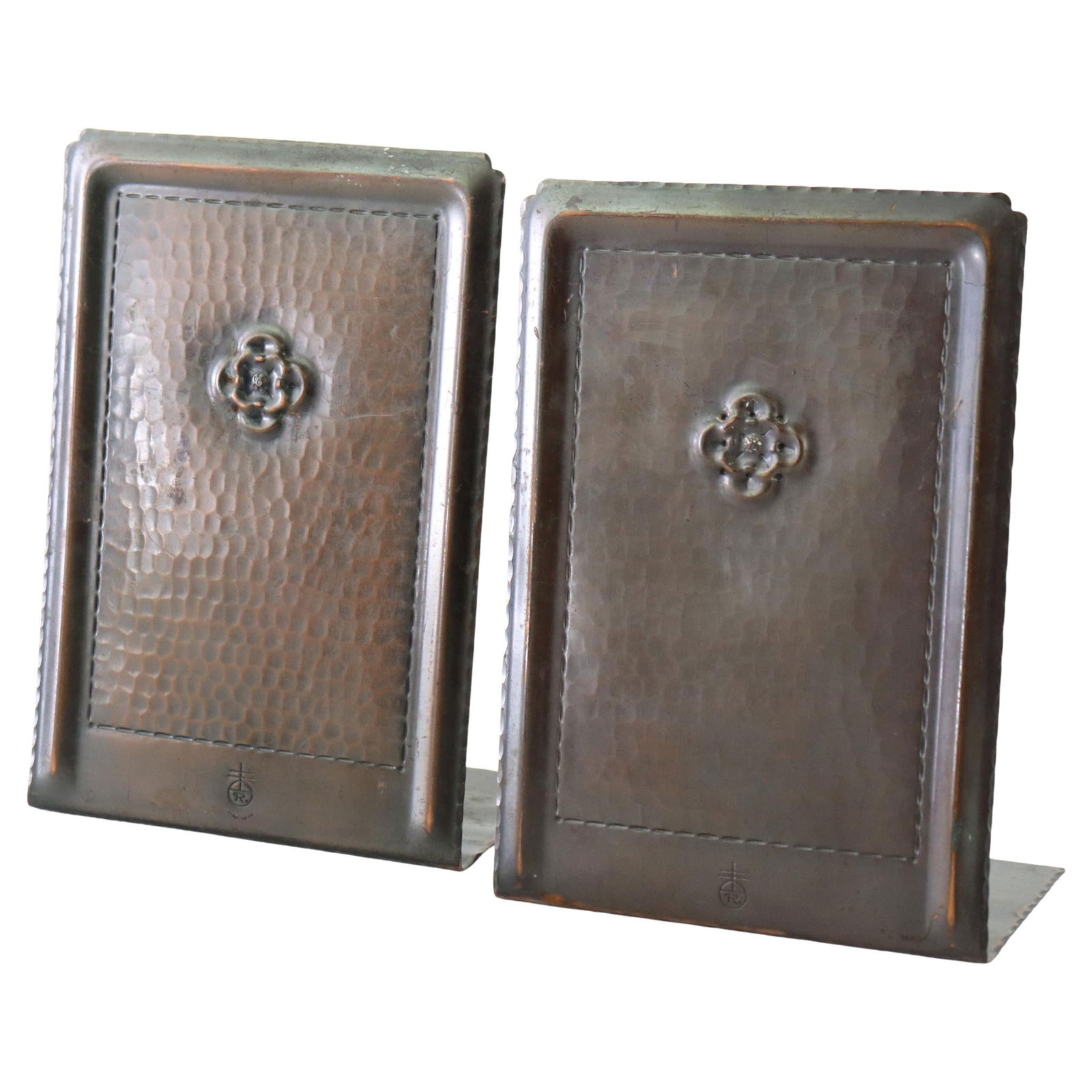 Antique Roycroft Mission Hammered Copper Flower Bookends Set of 2 c1920 (1 of 7)
