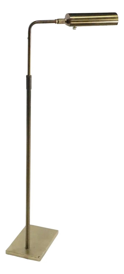 Koch and Lowy 1970s Adjustable Brass Pharmacy Floor Lamp: Koch and Lowy 1970s Adjustable Brass Pharmacy Floor Lamp This iconic pharmacy style floor lamp, crafted by Koch & Lowy in the 1970s, features an adjustable vertical center post that allows for height