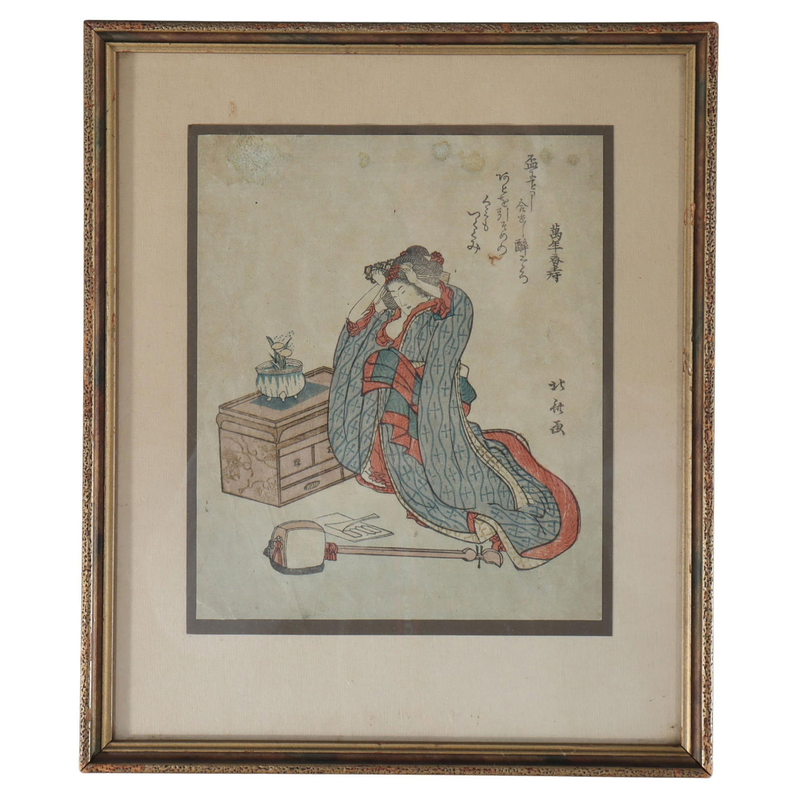 19th Century Hokusai Wood Block Print Woman Doing Her Hair (1 of 9)