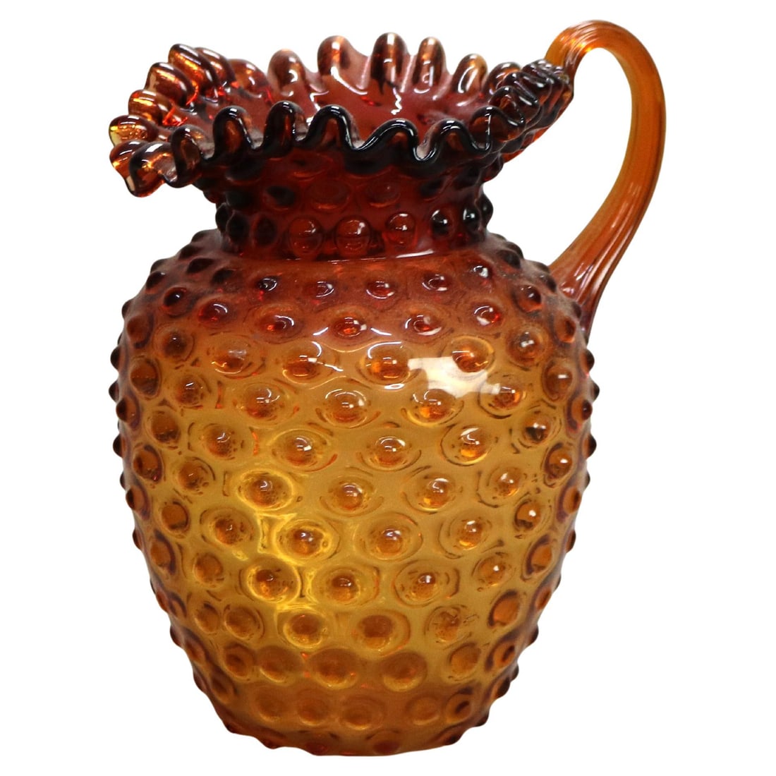 C1890 Antique Amberina Fluted Hobnail Art Glass Pitcher (1 of 7)