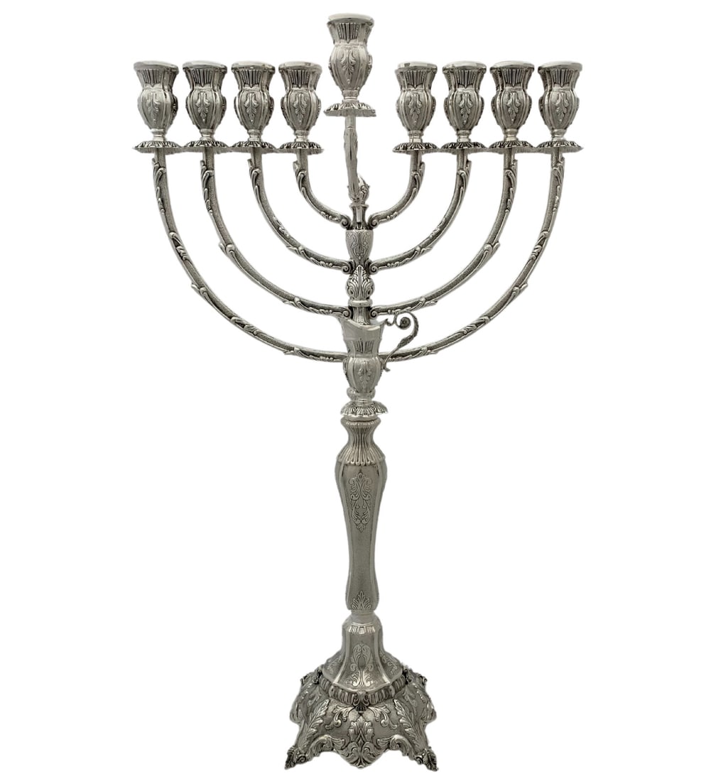 Handmade 925 Sterling Silver Ornate Leaf Menorah 27.25 Inches (1 of 3)