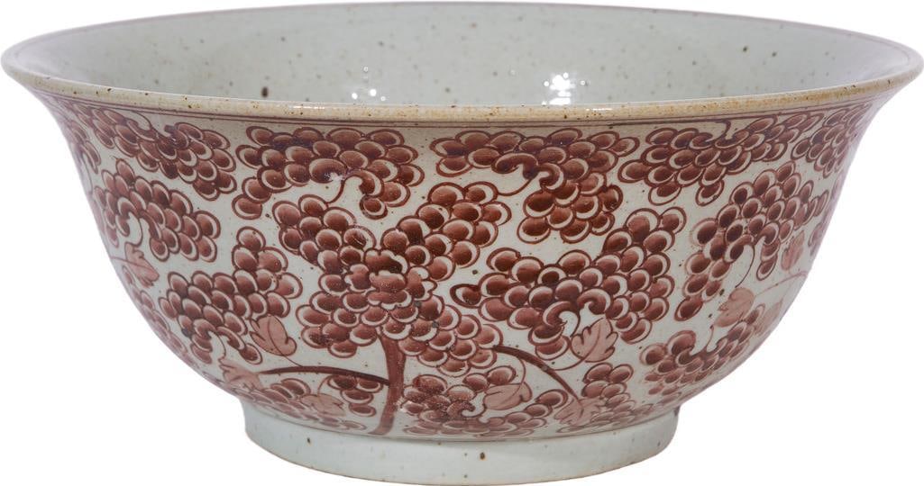 Hand-Crafted Maroon Ceramic Bowl with Grape Vine Design (1 of 3)
