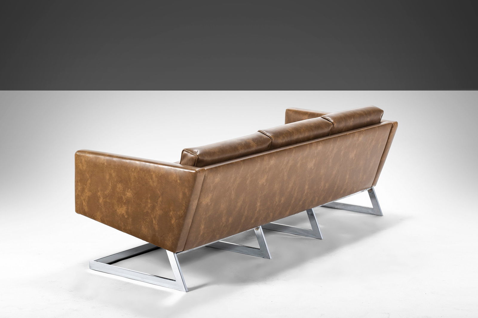 Milo Baughman 1970s Vegan Leather Sofa on Chrome Base - 2