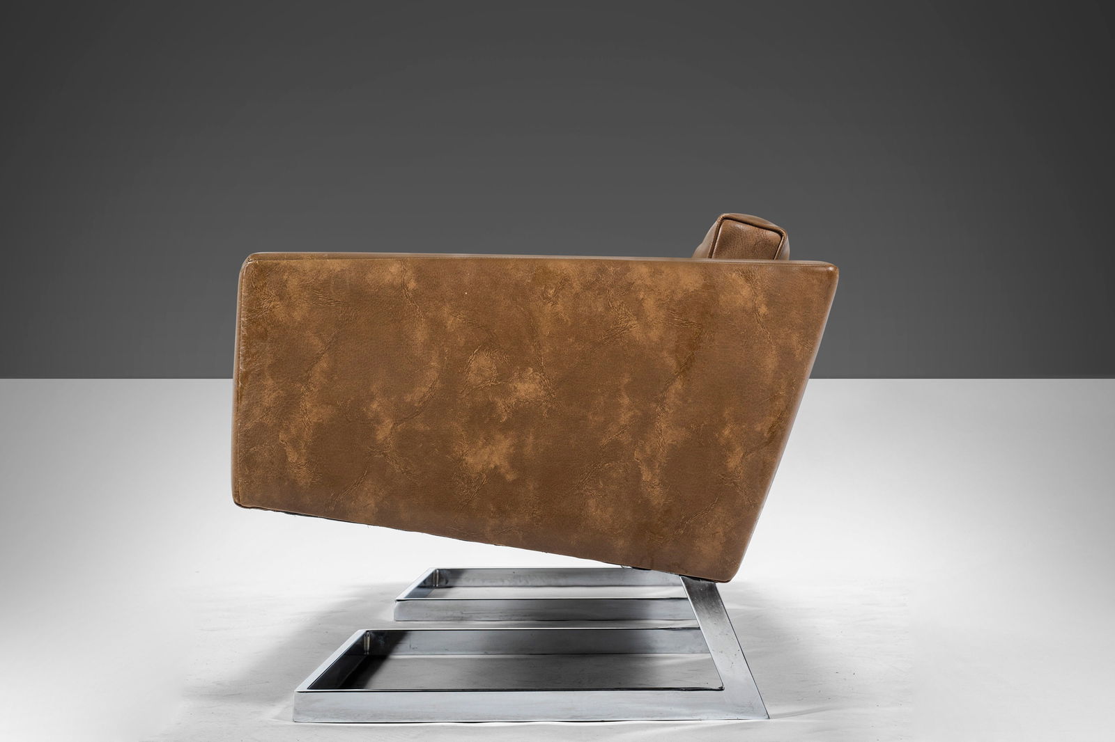 Milo Baughman 1970s Vegan Leather Sofa on Chrome Base - 3