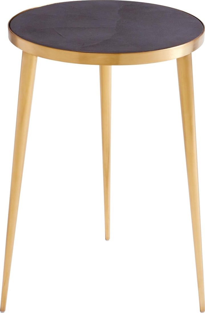 Cyan Bremen Modern Gold Round Top Side Table: Cyan Bremen Modern Gold Round Top Side Table Elevate your living space with this Modern Gold Leg Side Table, featuring a stylish round top and a sleek tripod design. Crafted from a combination of