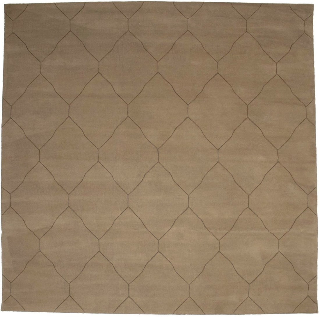 9x9 Square Wool Area Rug with Beige Modern Geometric Pattern Hand-Tufted: 9x9 Square Wool Area Rug with Beige Modern Geometric Pattern Hand-Tufted This beige square area rug features a modern geometric design and is hand-tufted from wool. Suitable for contemporary living