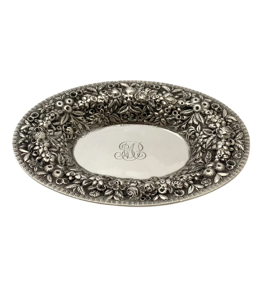 Antique S. Kirk & Son Sterling Silver Floral Monogrammed Tray 5.25" x 3.75" (1 of 3)
