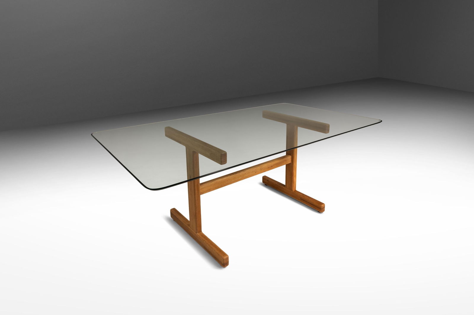 Danish Mid-Century Modern Oak Dining Table Desk Glass Top 1970s (1 of 10)