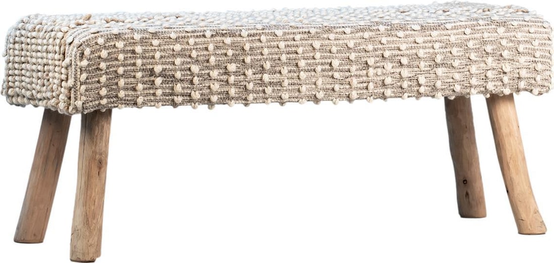 Verada Collection Natural Handwoven Wool Bench Eucalyptus Wood Legs (1 of 1)