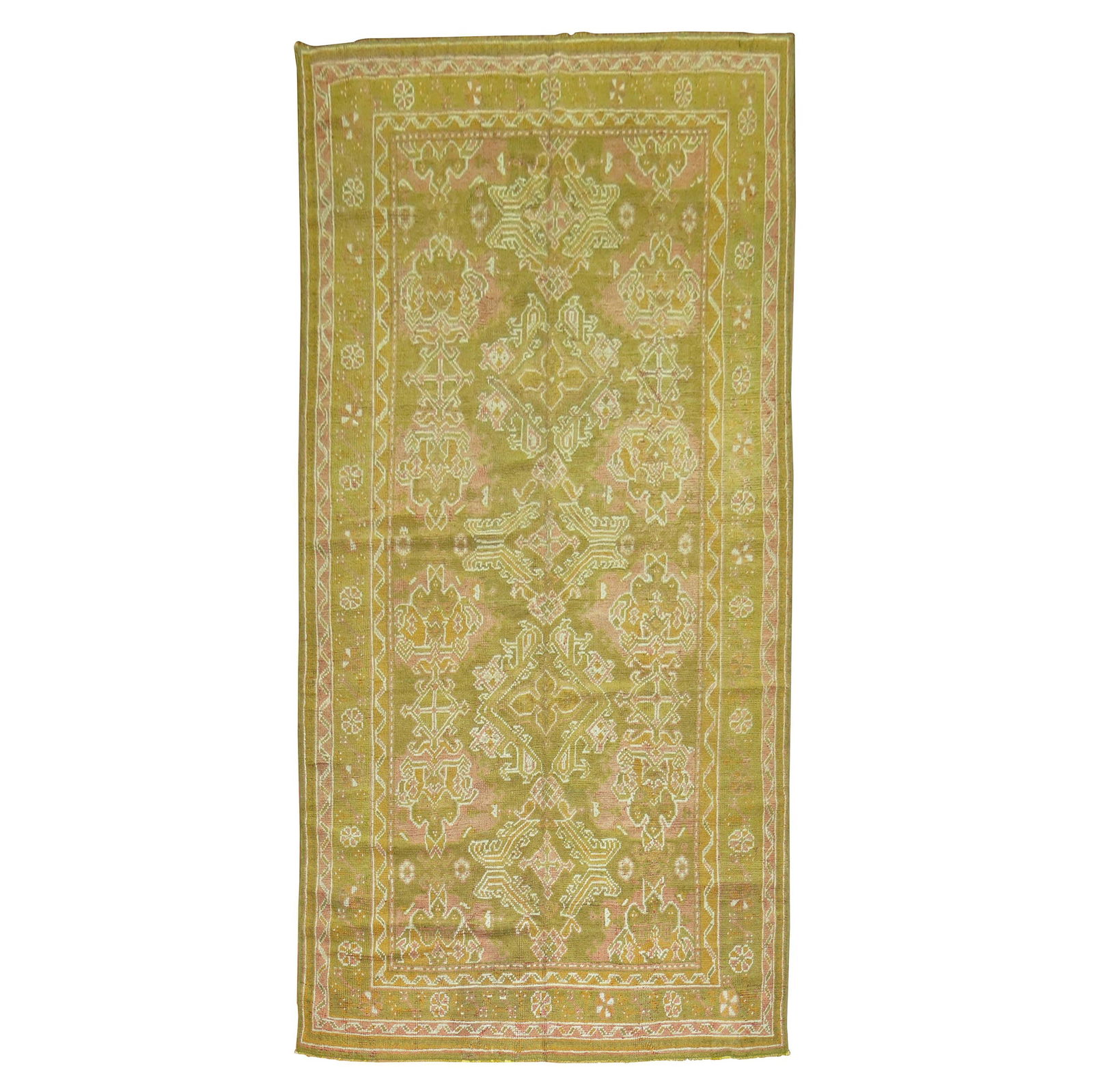 Antique Turkish Oushak Rug Beaux Arts Green Wool 6'3 x 12'6 (1 of 9)