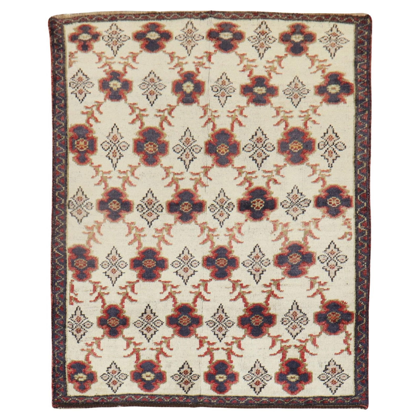 Ivory Mid-20th Century Turkish Konya Hand-Woven Wool Rug (1 of 9)