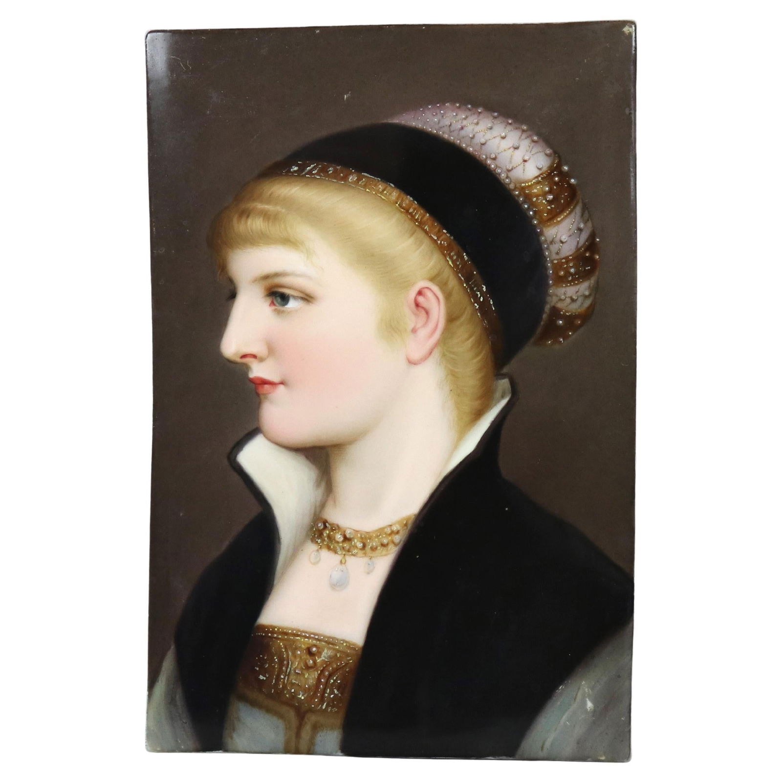 Antique KPM Berlin School Porcelain Portrait Plaque Woman c1890: Antique KPM Berlin School Porcelain Portrait Plaque Woman c1890 This exquisite Antique Berlin School KPM Porcelain Portrait Plaque depicts a woman and dates back to circa 1890. Crafted from fine porce