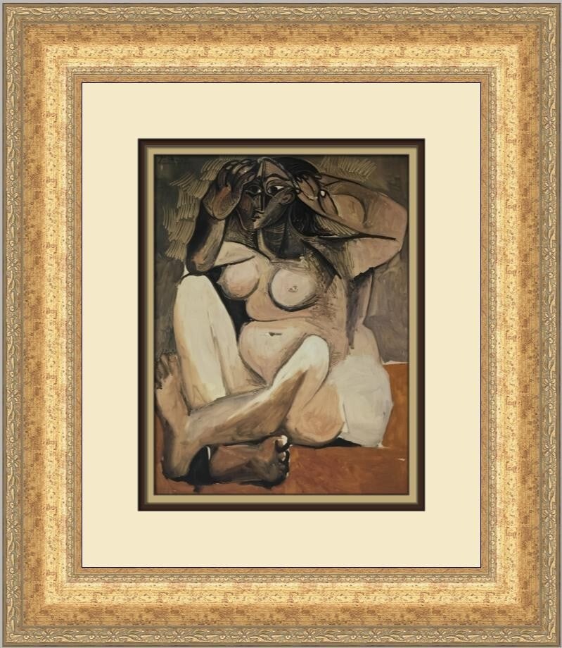 Pablo Picasso Portrait of Jaqueline Seated Nude Custom Framed Print 18x16: Pablo Picasso Portrait of Jaqueline Seated Nude Custom Framed Print 18x16 This stunning print features Pablo Picasso's "Portrait of Jaqueline Seated Nude," showcasing a beautiful representation of the