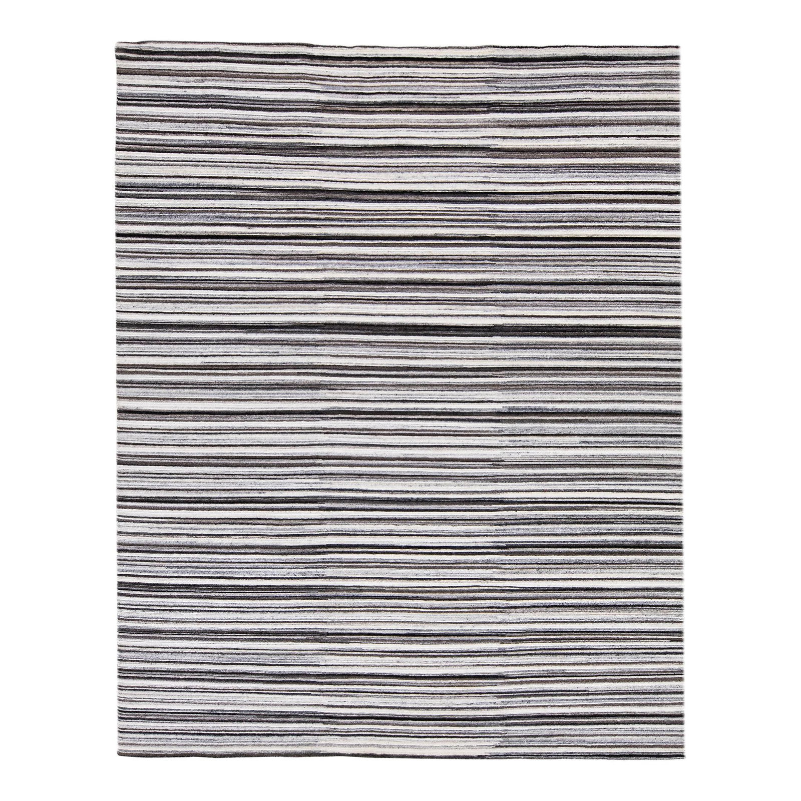 Modern Handmade Wool Rug 7'11 x 9'11 Ivory Brown Stripes (1 of 7)