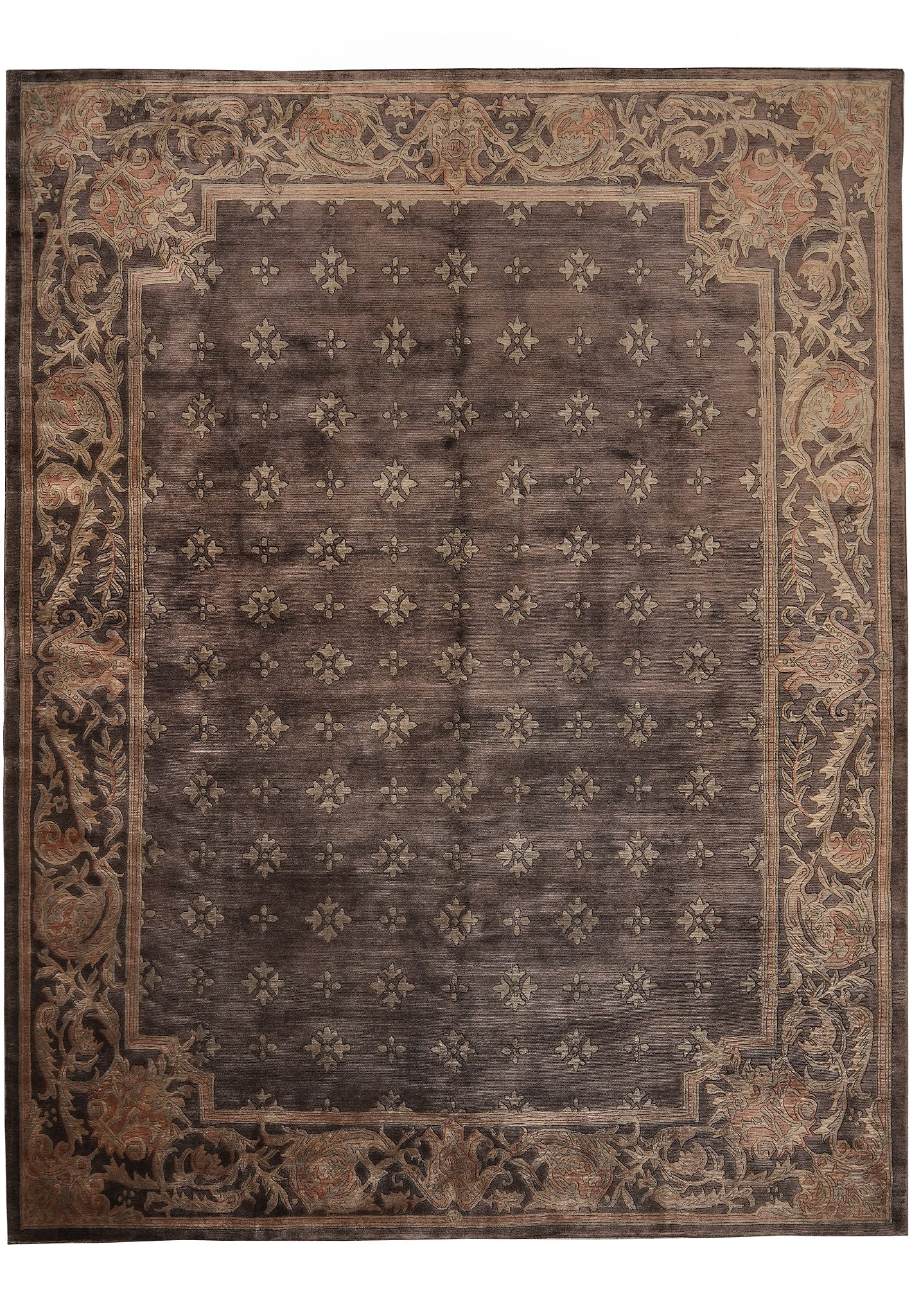 9 x 11.5 Modern French Transitional Handmade Rug in Taupe (1 of 11)