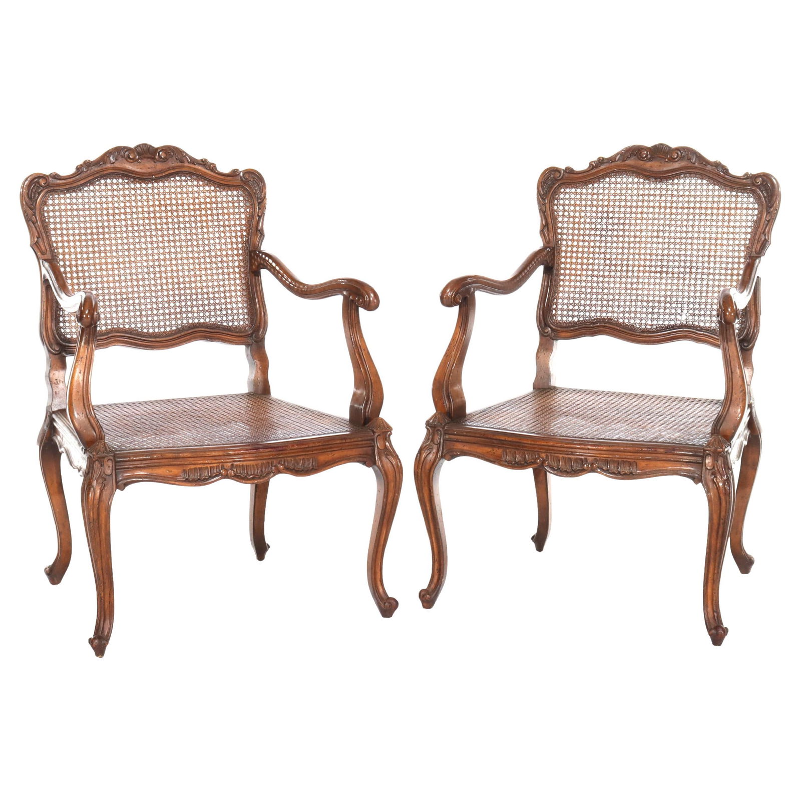 Set of 2 Antique French Louis XIV Walnut Cane Armchairs (1 of 9)
