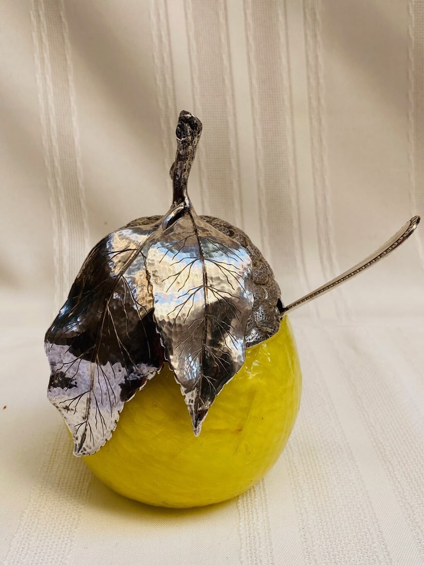 Buccellati Sterling Silver Murano Glass Pear Jam Jar with Spoon (1 of 11)